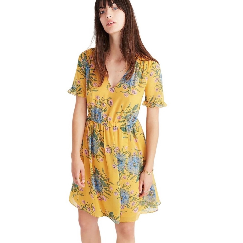 Madewell Sweetgrass Ruffle-Sleeve Dress in Floral Painted Blooms Size 4